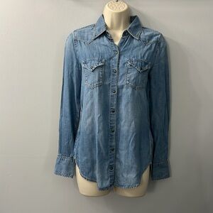 Diesel Blue Chambray Long Sleeve Snap Button Down Top Extra Small